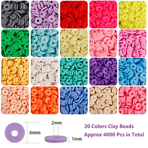 4600 Clay Beads for Bracelets Making Kit, 20 Colors Flat Round Polymer 6mm Beads Jewelry Necklace Making Supplies Gifts with Pendant Rings, Art and Crafts for Girls Kids Ages 4-6-8-12
