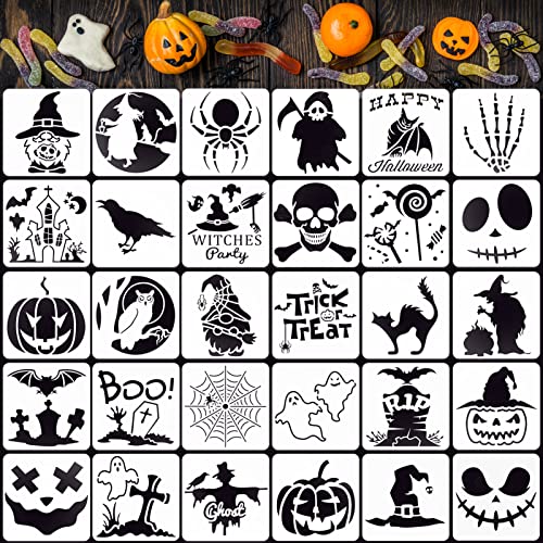 Small Halloween Stencils Set for Painting on Wood 30Pcs, Reusable Halloween Pumpkin Painting Stencils Holiday Craft Drawing Templates for DIY Art Supplies Halloween Decoration 3 x 3 Inch (3 inch)