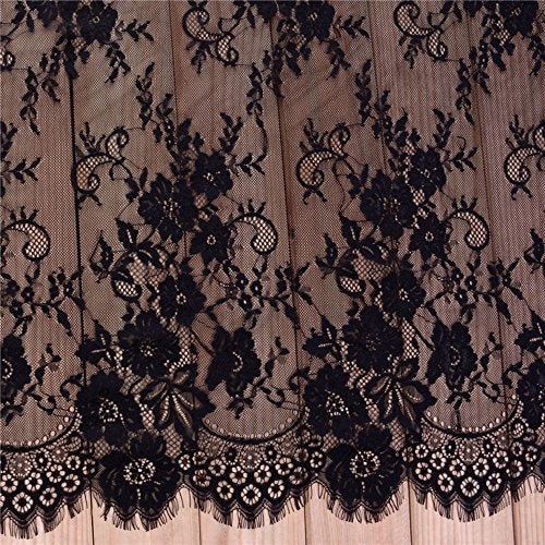 3 Yards French Eyelash Lace Fabric Floral Embroidered Lace Fabric for Clothes Wedding Dress Sewing Home Decor (59"W x 3 Yards, Black)
