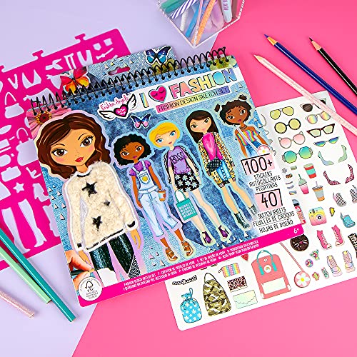 Fashion Angels I Love Fashion Sketch Portfolio for Kids - Fashion Design Sketch Book for Beginners, Fashion Sketch Pad with Stencils and Stickers For Kids 6 and Up
