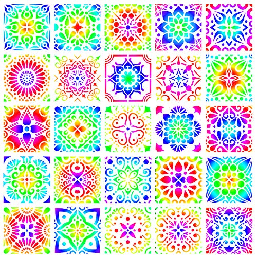 25-Pack (4x4 Inch) Painting Drawing Stencils Mandala Template for Stones Floor Wall Tile Fabric Wood Burning Art&Craft Supplies -reuseable