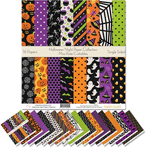 Pattern Paper Pack - Halloween Night - Scrapbook Premium SpecialtyPaper Single-Sided 12"x12" Collection Includes 16 Sheets - by Miss Kate Cuttables