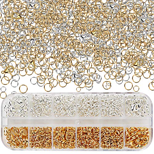 Jump Rings, YGDZ 1160pcs Jewelry Jump Rings with 40pcs Lobster Claw Clasps, Gold and Silver Open Jump Rings 4mm 5mm 6mm 8mm 10mm, Necklace Repair Jewelry Making Supplies