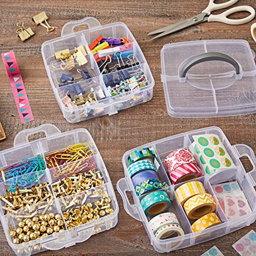 3 Tier Stackable Storage Containers with Adjustable Compartments for Beads, Sewing Accessories, Arts and Crafts Supplies (6 x 6 x 5 in)