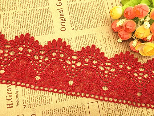 9CM Width Europe Crown Pattern Inelastic Embroidery Lace Trim,Curtain Tablecloth Slipcover Bridal DIY Clothing/Accessories.(4 Yards in one Package) (Red)