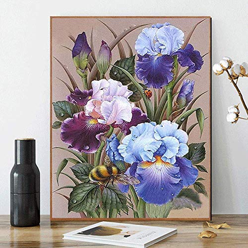 Kimily Flower DIY Paint by Numbers for Adults Kids Purple Iris Paint by Numbers DIY Painting Iris Flowers Acrylic Paint by Numbers Painting Kit Home Wall Living Room Bedroom Decor Purple Iris Flowers