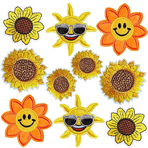 Qingxii Decorr Assorted Smile Sunflowers Patches Sewing on/Iron on Embroidered Patches Kids Clothes Dress Curtain Sewing Decorating DIY Craft Embarrassment Applique Patches (Assorted Sunflowers)