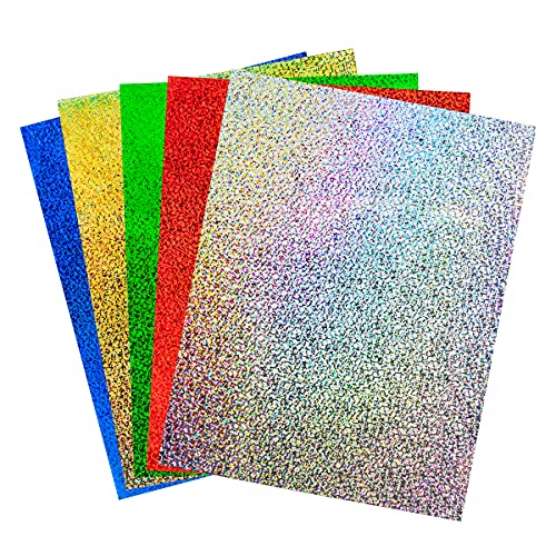Hygloss 32289 Products Holographic Self-Adhesive Paper Sheets, Made in USA-8-1/2 x 11 Inches, 5 Pack, 8.5" x 11", 5 Assorted Colors, 5 Count