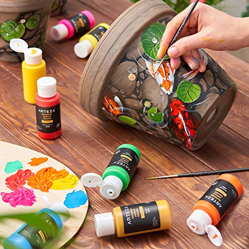 ARTEZA Outdoor Acrylic Paint, Set of 20 Colors/Bottles 2 oz./59 ml. Rich Pigment Multi-Surface Craft Paints, Art Supplies for Easter Painting Crafts, Canvas, Rock, Wood, Fabric, Leather, Paper