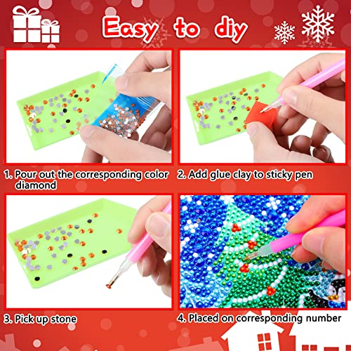 Charniol 9 Pcs Christmas 5D Diamond Painting Kits Santa Claus Snowman Round Drill Dots Craft Handmade Square Art for Decoration (Snowman, Style)