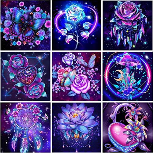 9 Piece Diamond Painting Set, DIY 5D Diamond Painting Butterfly Kit Adult Diamond Painting Set, Full Diamond Round Diamonds, 13.8x13.8 inches