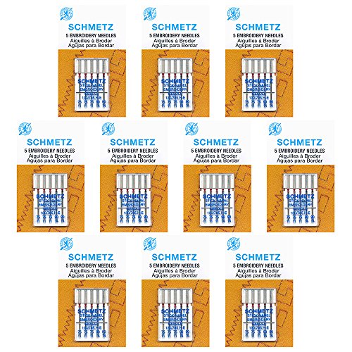 50 Schmetz Embroidery Sewing Machine Needles - Assorted Sizes - Box of 10 Cards