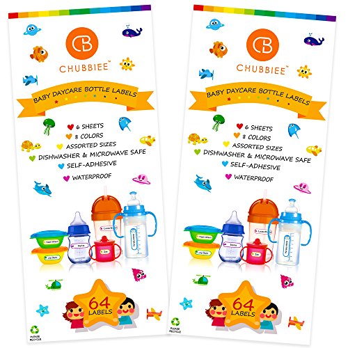 Baby Bottle Labels for Daycare, Self-Laminating, Waterproof Write-On Name Labels, Assorted Sizes & Colors, Pack of 128