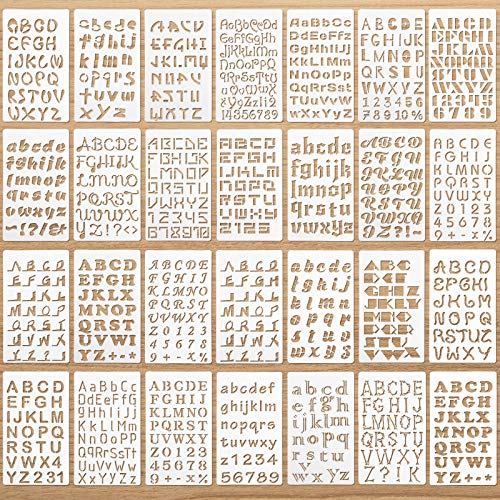 28 Pieces Letter and Number Stencils Reusable Plastic Letter Stencils Alphabet Journal Stencils Font Templates for Notebook, Diary, Scrapbook, DIY Drawing Template on Wood Glass Door Holiday Decor