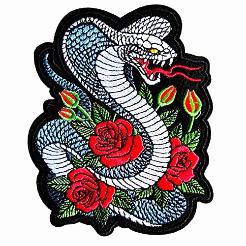 Fire Flower Snake Eagle Wolf Badge Emblem Iron On Patch Embroidered Sew On Patches for DIY Jeans Dress Kid's Bag T-Shirt Craft Clothes (Snake 01)