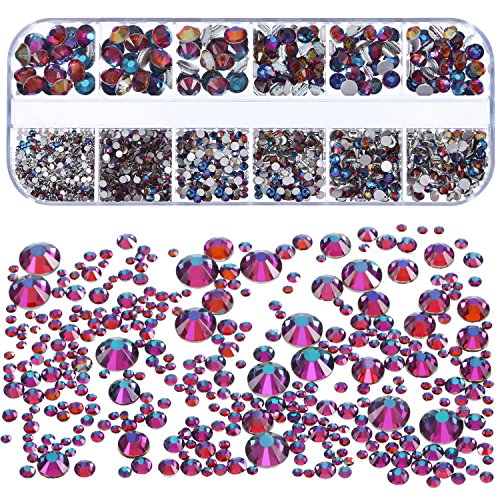 2000 Pieces Flat Back Gems Rhinestones 6 Sizes (1.5-6 Mm) Round Crystal Rhinestones with Pick up Tweezer and Rhinestones Picking Pen for Crafts Nail Clothes Shoes Bags DIY Art(Blue Flame)