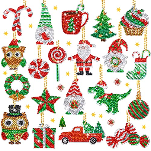 20 Pieces Christmas Diamond Painting Keychains Diamond Key Chain Key Chain Making Kit Diamond Art Keychains Resin DIY Diamond Key Ring for Christmas Pendant Decorative Hanging Ornament (Cute Style)