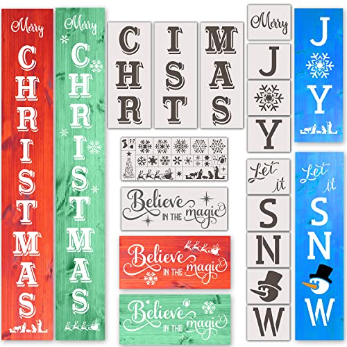 Christmas Stencils for Painting on Wood Reusable, 37 pcs, Large Christmas Stencils Kit: Merry Christmas, Let it Snow, Joy, Believe, plus 14 Snowflakes in more sizes & 10 Shapes for Unique Winter Signs