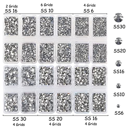 Massive Beads 7800pcs Hotfix Iron Flatback Glasses 5 Sizes Rhinestones Crystal for DIY Project Making with Tweezers and Picking Pen for Bags, Shoes, Clothes and Manicure(Labrador Silver, 5 Sizes)