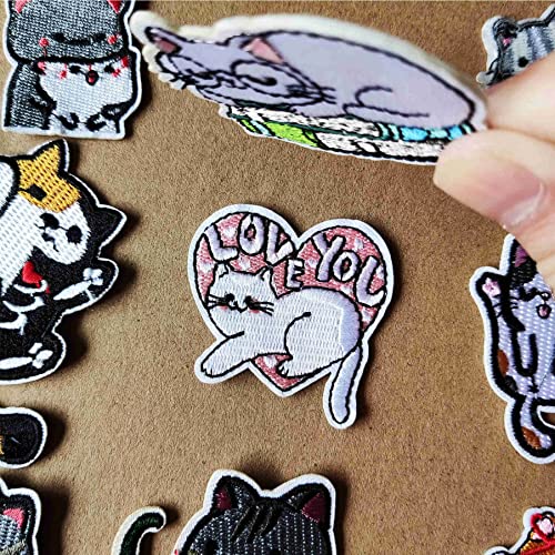 9Pack Funny Lovely Little Naughty Cats Badge Emblem Iron On Patch Embroidered Sew On Patches for Bag T-Shirt Clothes (Cute Cats)