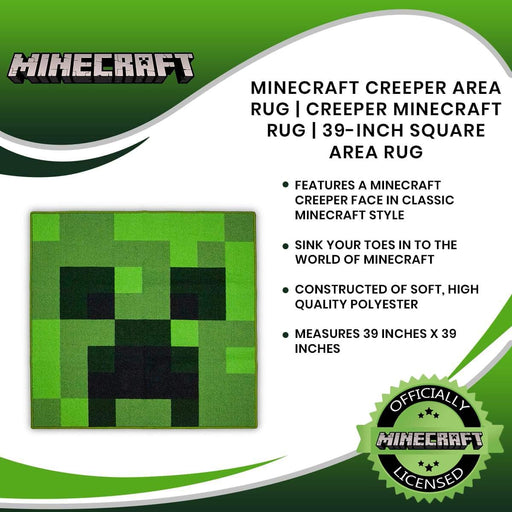 Minecraft Area Rug | Creeper Decorations Rug Features Creeper from Creeper Face Decorations | 39-Inch Square Area Rug