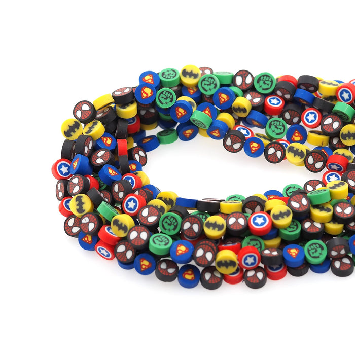 300Pcs Color Mixed Polymer Clay Superhero Beads Cute Beads Bulk Kawaii Superhero Charm Beads for Jewelry Bracelet Necklace Crafts Making Gift DIY Kit Supply (Superhero)