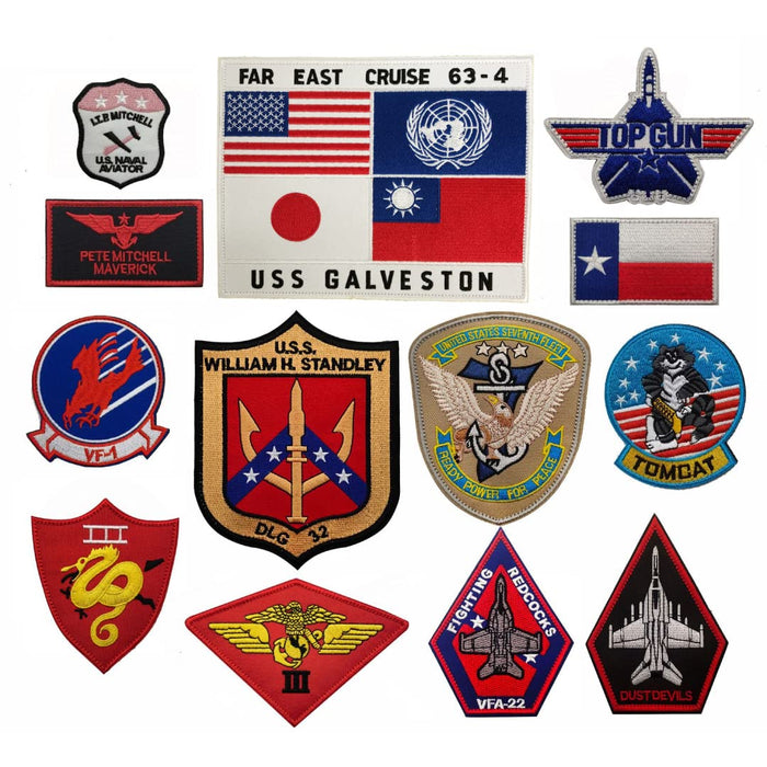 OYSTERBOY 13pcs TOP Gun - United States Topgun Air Force Navy Marine Army Movie Patrotic Tactical Decorative Applique Thread Embroidered Patch Hook & Loop Backed