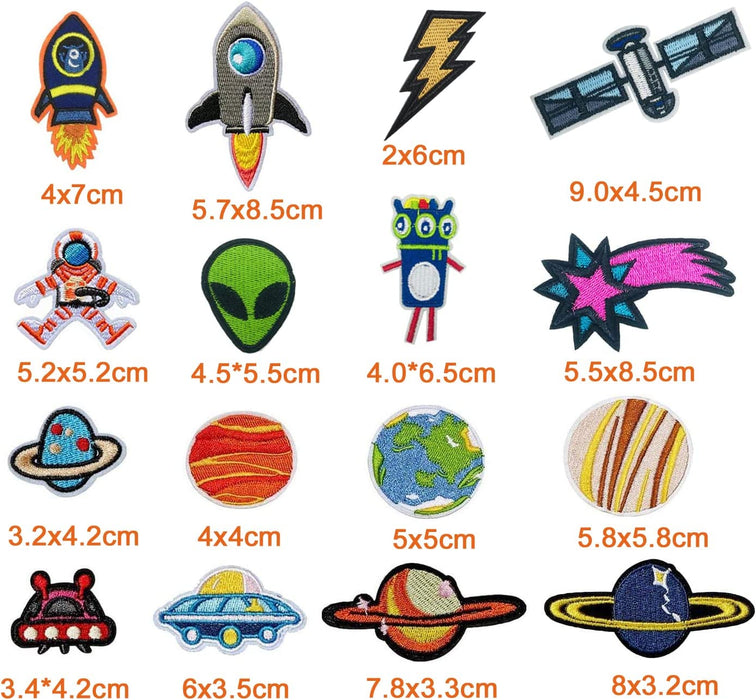 YLY Iron On Patches,Solar System Space Planets Astronaut Spaceship Embroidered Patches Applique Kit Assorted Size Decoration Sew On Patches for Clothing, Jackets,Backpacks,Jeans(Space Planet-36Pcs)