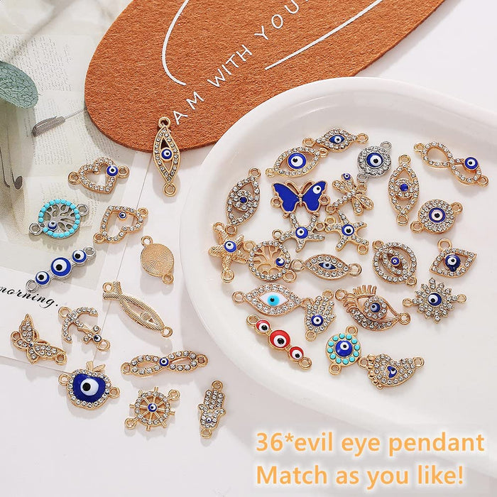 Share Hedgehog 436 Pieces Evil Eye Beads for Jewelry Making Bracelet Kit Includes Round Evil Eye Beads with Mexican Bracelets Making Kit Evil Eye Charms Earring Necklace