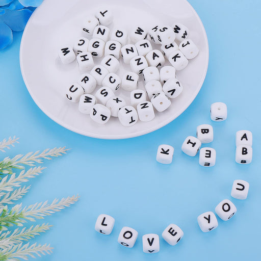52 PCS Silicone Letter Beads, 12mm Cube Alphabet Beads Square Beads for DIY Bracelet Necklace Jewelry Making