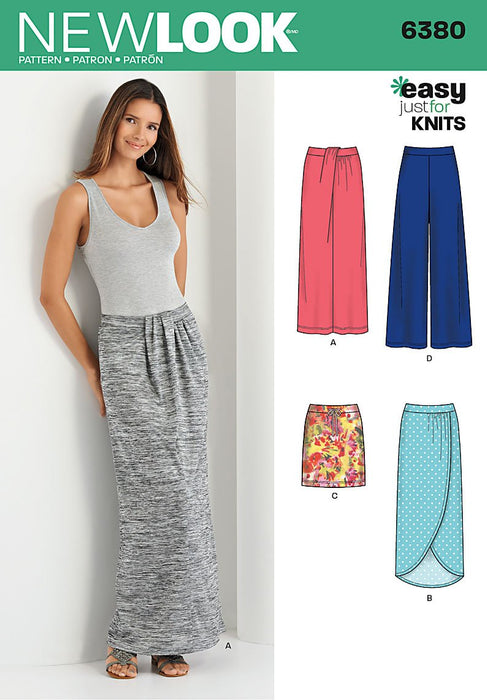 NEW LOOK 6380 Misses' Knit Skirts and Pants Sewing Kit, Size A (6-8-10-12-14-16-18)