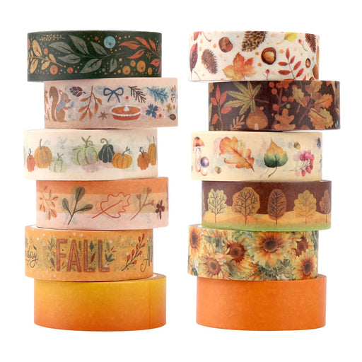 LUTER 12 Rolls Fall Washi Tape Set, 0.6inch Autumn Washi Tape Aesthetic Vintage Floral Fall Masking Tape Decorative Sunflower Washi Sticker for Thanksgiving DIY Crafts Scrapbook Journaling Wrapping