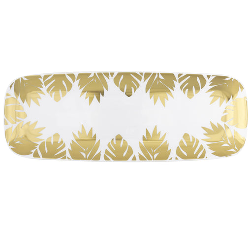 Gold Tropical Leaves Plastic Serving Tray - 1 Pc. | Elegant Design, Perfect For Summer BBQs, Luau, Beach Parties, Events, & More