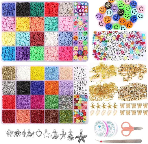 Clay and Glass Beads Braclet Making Kit, for Teens, 30.000 pcs. 20 Colors Glass Beads, 20 Colors Clay Beads, Freindship Braclet Making Kit