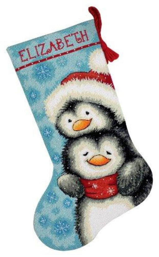 Dimensions Needlepoint Hugging Penguins Personalized Christmas Stocking Kit, Printed 12 Mesh Canvas, 16''