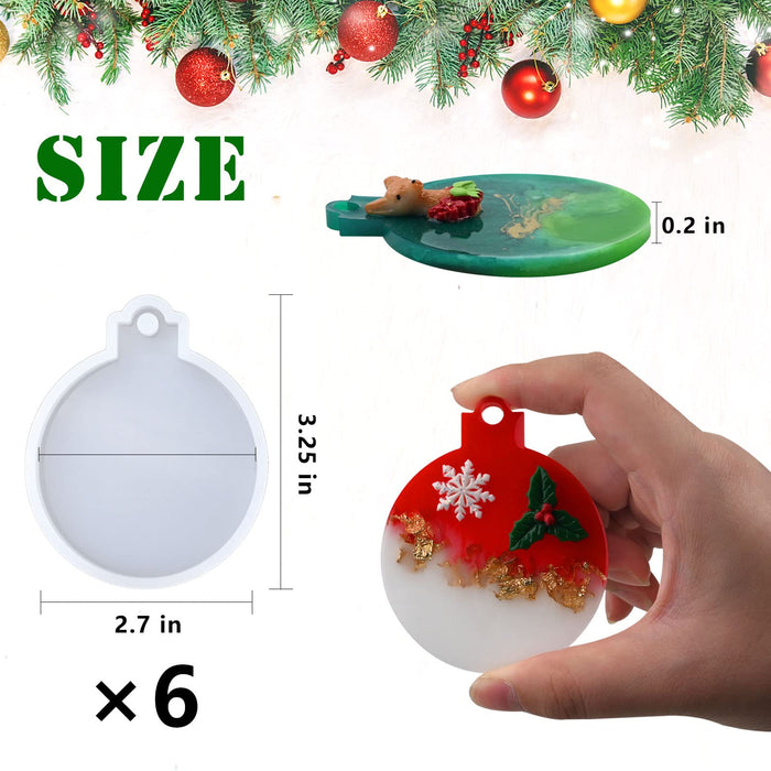 Christmas Resin Molds Silicone, 6 Pcs Christmas Ornaments Round Shape Pendant Molds for Epoxy Resin, Actvty Epoxy Casting Molds DIY Crafts Gift Jewelry Keychain Making