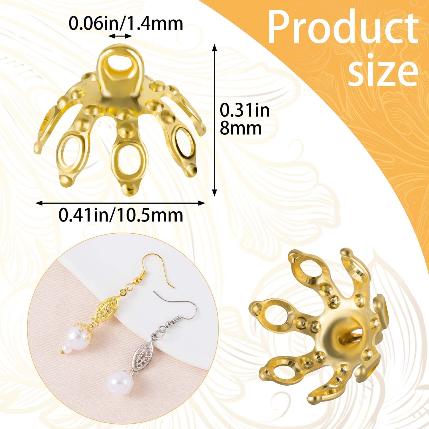 ANCIRS 100 Pack Flower Bead Caps Toppers for Jewelry Findings, 7 Prong Bell Bead Cap Bail End with Loops for DIY Craft Earrings Bracelets Necklaces Ornament Pendant- Gold & Silver