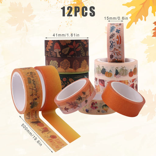 LUTER 12 Rolls Fall Washi Tape Set, 0.6inch Autumn Washi Tape Aesthetic Vintage Floral Fall Masking Tape Decorative Sunflower Washi Sticker for Thanksgiving DIY Crafts Scrapbook Journaling Wrapping