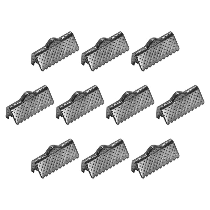 uxcell 100Pcs Ribbon Crimp Clamp Ends, 16mm Bookmark Pinch Cord End Clasps for DIY Craft Making, Metallic Black