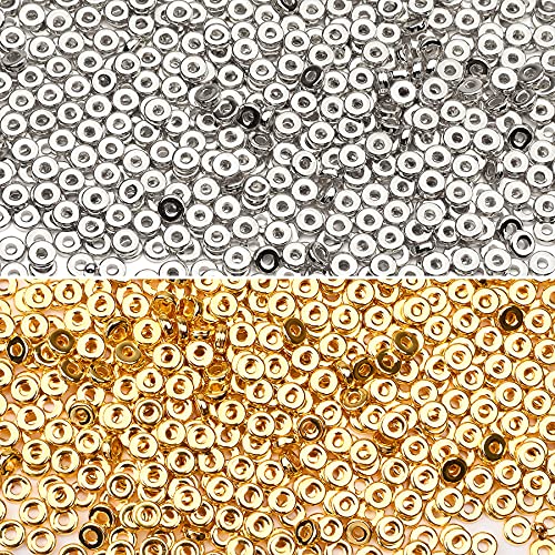 1500pcs 6mm Flat Round Spacer Beads Disc Loose Jewelry Making Beads for DIY Bracelet Necklace Earring Craft Supplies, Gold & Silver
