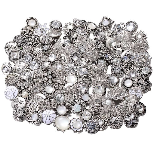 10PCs Mixed Style Rhinestones Snaps Jewelry Charms Buttons 18/20mm for Interchangeable Snaps Jewelry Making Women Teens Girls DIY Button Bracelets Necklaces Rings Brooch Accessories (White)