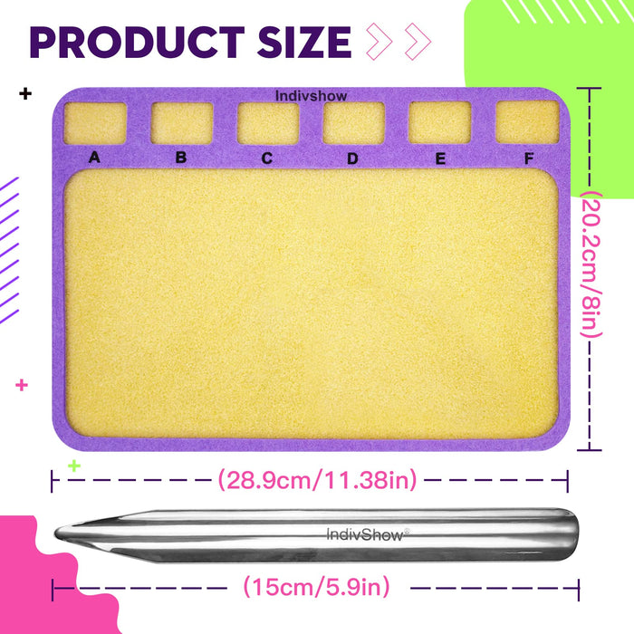 INDIVSHOW The Purple Bead Mat and Bead Scoop,with 6 Spaced Apart Grids Soft and Foldable for Beading Craft Jewelry Making(11.4")