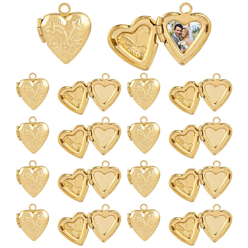 Framendino, 20 Pack Gold Heart Photo Frame Charms Locket Pendants Memory Photo Charm Pendant for DIY Necklace Bracelet Jewelry Making