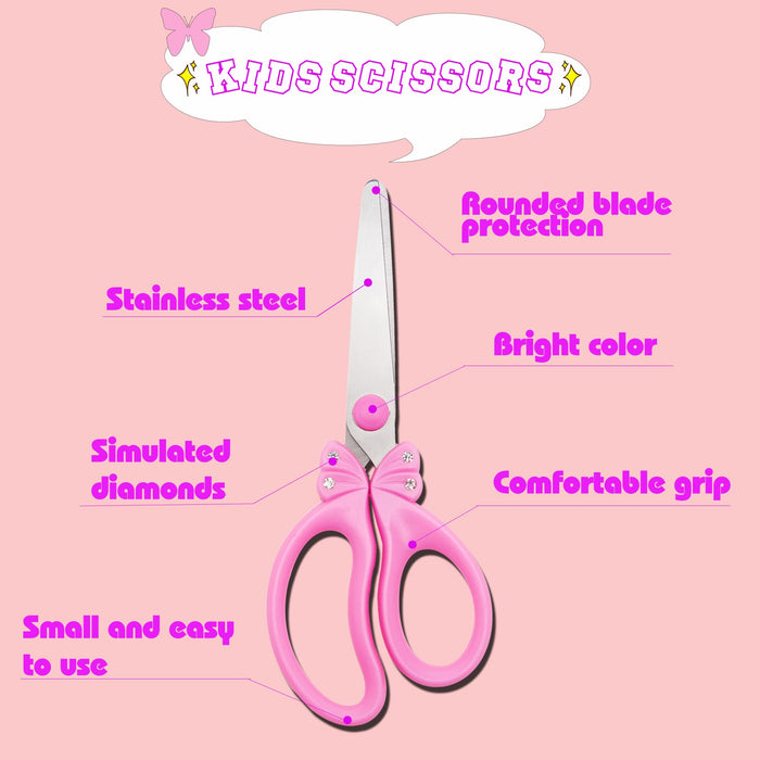 Scissors for School Kids Pink Scissors for Girl Child Safety Scissors Students Round Edge Scissors