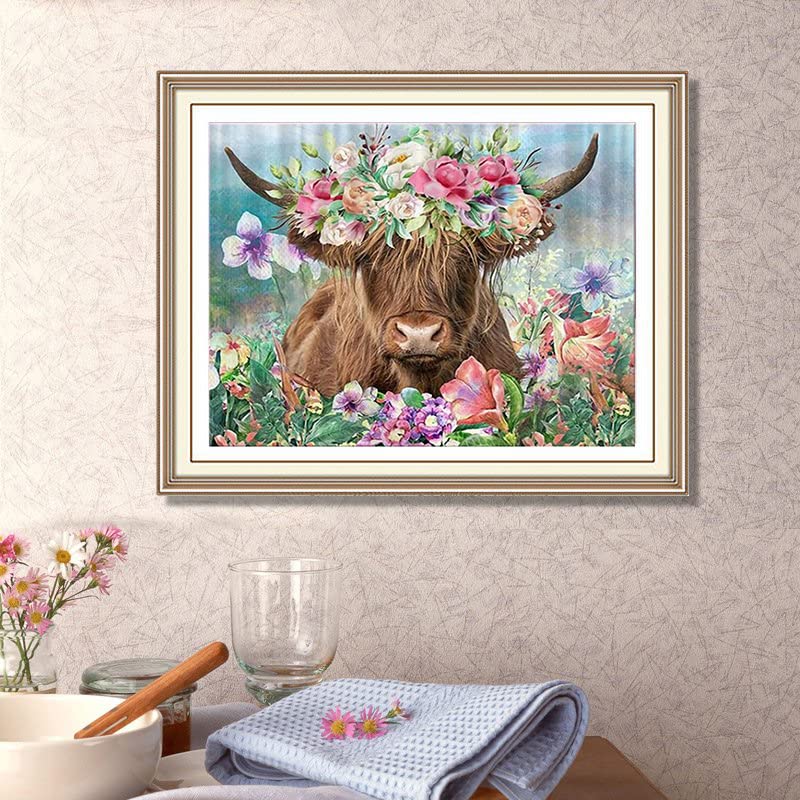 KTHOFCY 5D DIY Diamond Painting Kits for Adults Kids Cow and Flower Full Drill Embroidery Cross Stitch Crystal Rhinestone Paintings Pictures Arts Wall Decor Painting Dots Kits 15.7X11.8 in