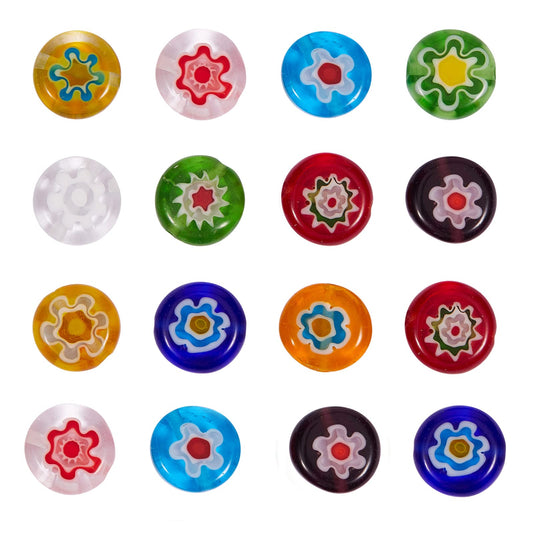 DanLingJewelry 84pcs Random Color Handmade Millefiori Lampwork Flat Round Beads Glass Flower Round Loose Beads for DIY Jewelry Making