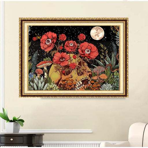 KTHOFCY 5D DIY Diamond Painting Kits for Adults Kids Skull Flower and Moon Full Drill Embroidery Cross Stitch Crystal Rhinestone Paintings Pictures Arts Wall Decor Painting Dots Kits 15.7X11.8 in