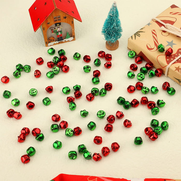 LUTER 100pcs Christmas Jingle Bells, 0.5 Inch Small Christmas Jingle Bells Ornaments 50pcs Green Bells 50pcs Red Bells Jingle Bells Bulk for Wreath Jewelry Making Home Christmas Decoration