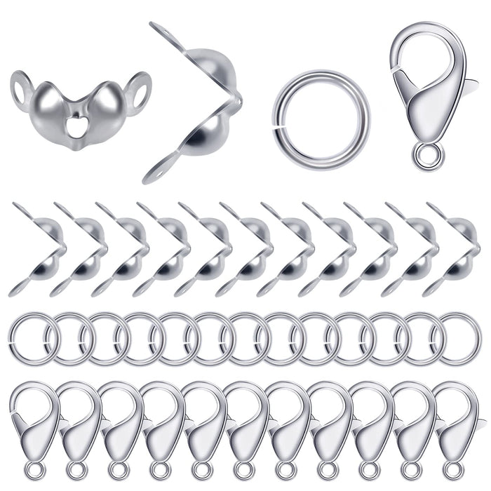 Lobster Clasps for Jewelry Making, 500 Pcs Jewelry Making Supplies Includes 100 Pcs Lobster Claw Clasps, 200 Pcs Open Jump Rings and 200 Pcs Bead Tip Knot Caps for Jewelry Making DIY Crafts (Silver)