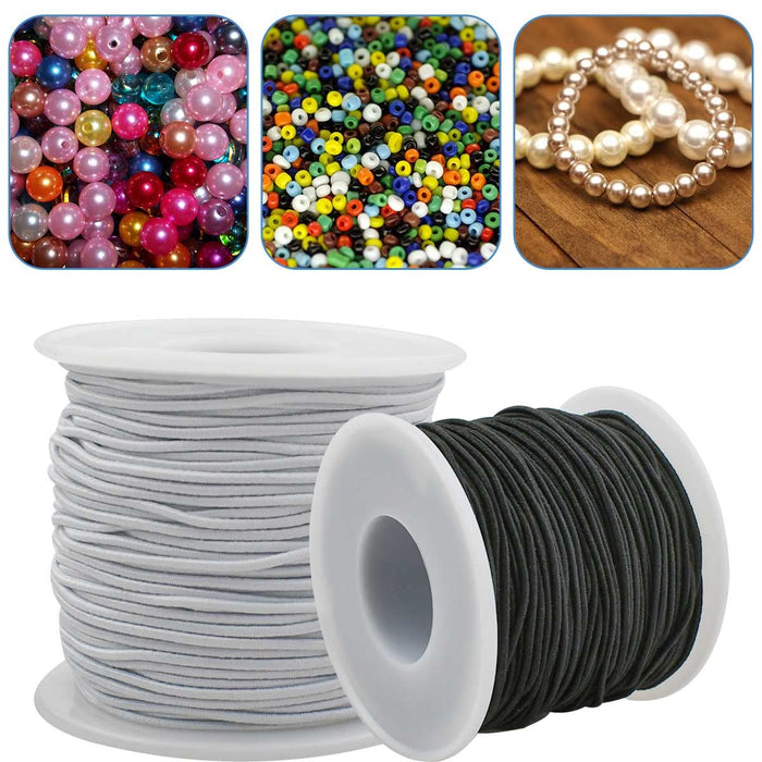 2 Rolls 1 mm Elastic Beading Cord for Bracelet Stretchy Elastic String for Jewelry Making Sewing Necklace 100 Meters Elastic Bracelets Cord Crafts Beading Thread DIY Crafting Cord (Black + White)